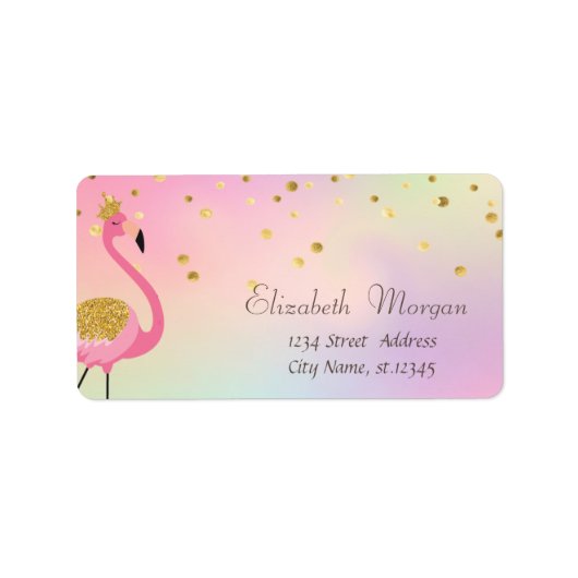 Elegant Pink Flamingo Confetti Holographic Adressaufkleber (Vorne)