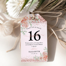 Elegant Pink Floral 16. Geburtstag Vielen Dank Geschenkanhänger