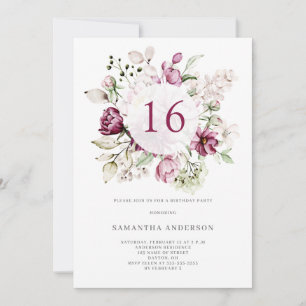 Elegant Pink Floral 16. Geburtstagsparty Einladung
