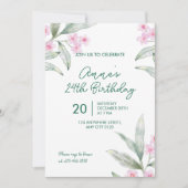 Elegant Pink Floral 24th Birthday Invitation Einladung (Vorderseite)