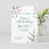 Elegant Pink Floral 24th Birthday Invitation Einladung (Stehend Vorderseite)