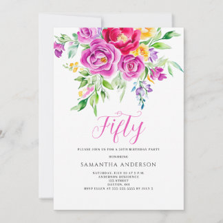 Elegant Pink Floral 50. Geburtstag Einladung
