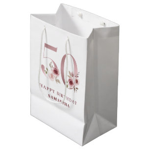 Elegant Pink Floral 50. Geburtstag Mittlere Geschenktüte
