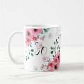 Elegant Pink Floral 50. Geburtstag Personalisiert Kaffeetasse (Links)