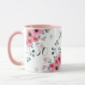 Elegant Pink Floral 50. Geburtstag Zweittonname Tasse (Links)