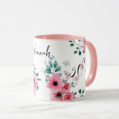 Elegant Pink Floral 50. Geburtstag Zweittonname Tasse (VorderseiteRechts)