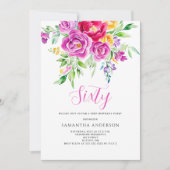 Elegant Pink Floral 60. Geburtstag Einladung (Vorderseite)