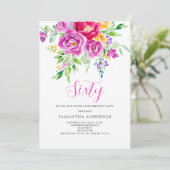 Elegant Pink Floral 60. Geburtstag Einladung (Stehend Vorderseite)