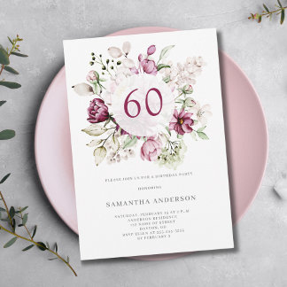 Elegant Pink Floral 60. Geburtstagsparty Einladung