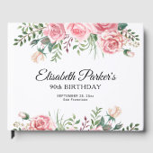 Elegant pink floral 90th birthday party  gästebuch (Vorderseite)