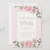 Elegant Pink Floral 95. BIrthday Party Einladung (Vorderseite)