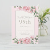 Elegant Pink Floral 95. BIrthday Party Einladung (Stehend Vorderseite)