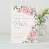 Elegant Pink Floral 95. BIrthday Party Einladung (Stehend Vorderseite)