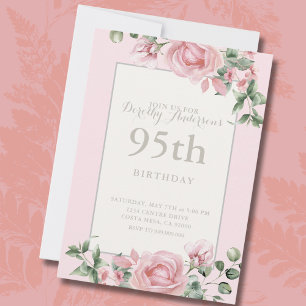 Elegant Pink Floral 95. BIrthday Party Einladung
