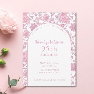 Elegant Pink Floral 95. Geburtstagsparty Einladung