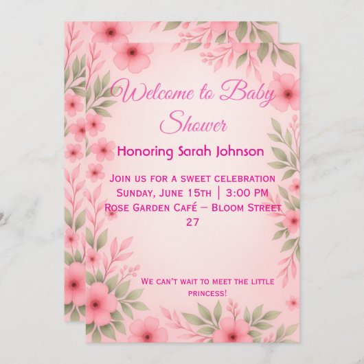 Elegant Pink Floral Baby Shower Invitation Save The Date (Vorne/Hinten)