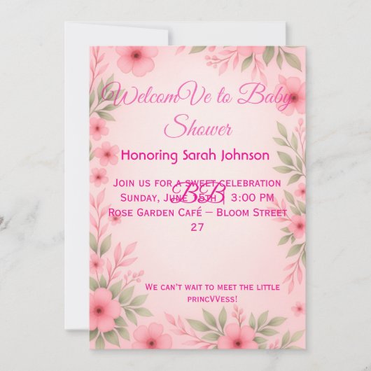 Elegant Pink Floral Baby Shower Invitation Save The Date (Vorderseite)