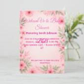 Elegant Pink Floral Baby Shower Invitation Save The Date (Stehend Vorderseite)