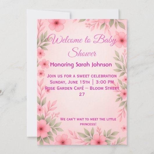 Elegant Pink Floral Baby Shower Invitation Save The Date (Vorderseite)