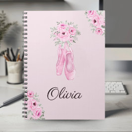 Elegant Pink Floral Ballerina Personalized Name Notizblock