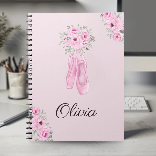 Elegant Pink Floral Ballerina Personalized Name Notizblock