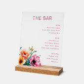 Elegant Pink Floral Bar Menu Acrylschild (Winkel)