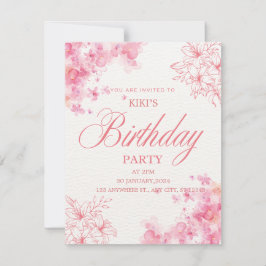 Elegant Pink Floral Birthday Invitation Ankündigung
