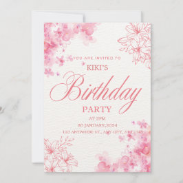 Elegant Pink Floral Birthday Invitation Dankeskarte
