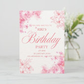 Elegant Pink Floral Birthday Invitation Save The Date (Stehend Vorderseite)