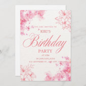Elegant Pink Floral Birthday Invitation Save The Date (Vorne/Hinten)