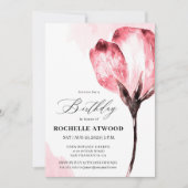 Elegant Pink Floral Birthday Party Invitation Einladung (Vorderseite)