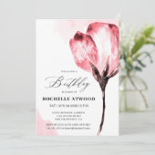 Elegant Pink Floral Birthday Party Invitation Einladung (Stehend Vorderseite)