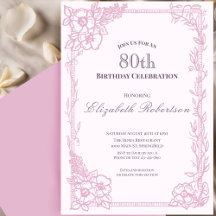 Elegant Pink Floral Border Women's 80th Birthday 