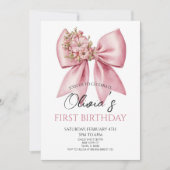 Elegant Pink Floral Bow Birthday Party Einladung (Vorderseite)