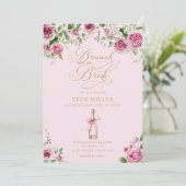 Elegant Pink Floral Bridal Shower Einladung (Stehend Vorderseite)