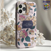 Elegant Pink Floral Custom Name Accent Case-Mate iPhone Hülle