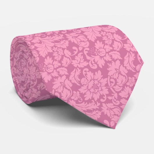 Elegant Pink Floral Damasks Krawatte (Gerollt)