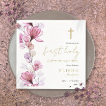 Elegant Pink Floral First Holy Communion