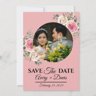 Elegant Pink Floral Fully Editable Save the Date Einladung