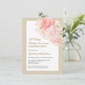 Elegant Pink Floral Gold 50th Wedding Anniversary Einladung (Stehend Vorderseite)