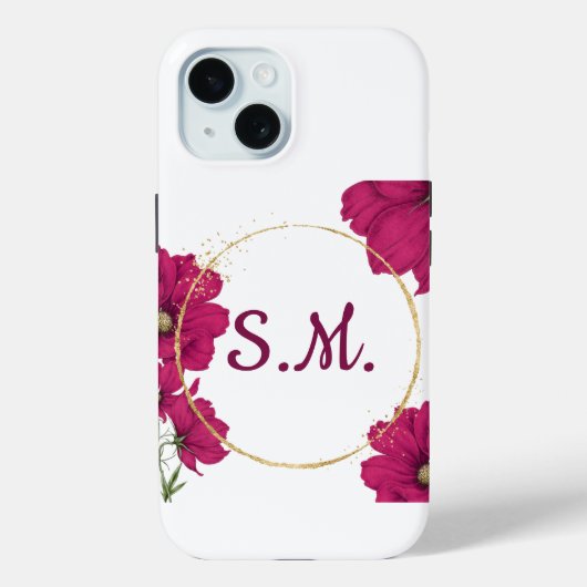 Elegant Pink Floral Gold Circle Phone Case (Rückseite)