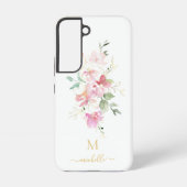 Elegant Pink Floral Gold Script Monogram Samsung Galaxy Hülle (Rückseite)