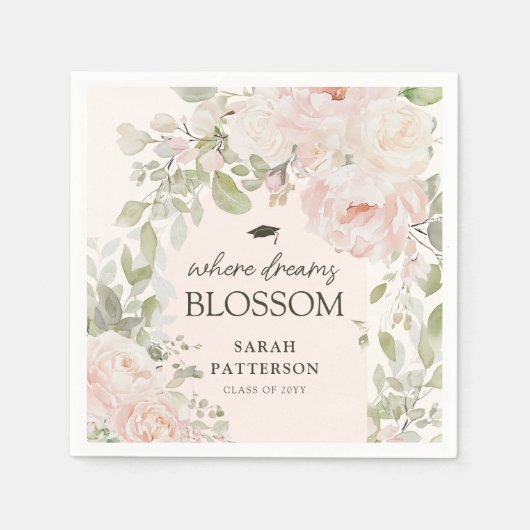 Elegant Pink Floral Graduation Party Serviette (Vorderseite)