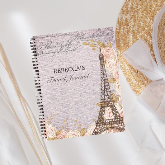 Elegant Pink Floral Paris Travel Journal Notizblock
