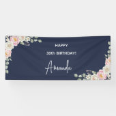 Elegant Pink Floral Personalized Birthday Banner (Horizontal)