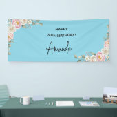 Elegant Pink Floral Personalized Birthday Banner (Messe)