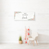 Elegant Pink Floral Personalized Birthday Banner (Insitu)