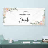 Elegant Pink Floral Personalized Birthday Banner (Messe)