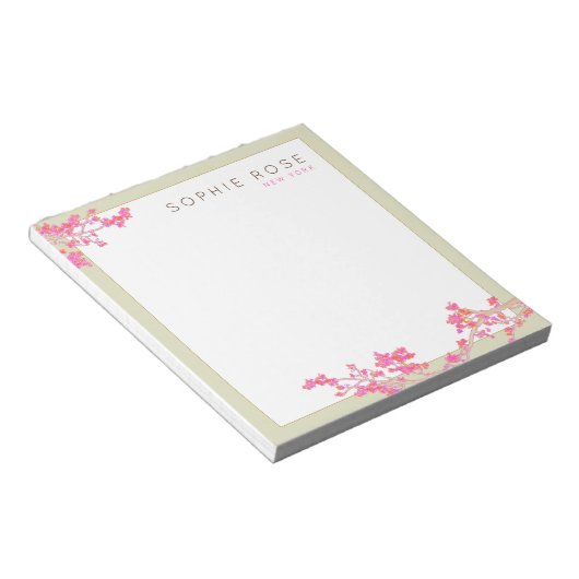 Elegant Pink Floral Personalized Notepad Notizblock (angewinkelt)