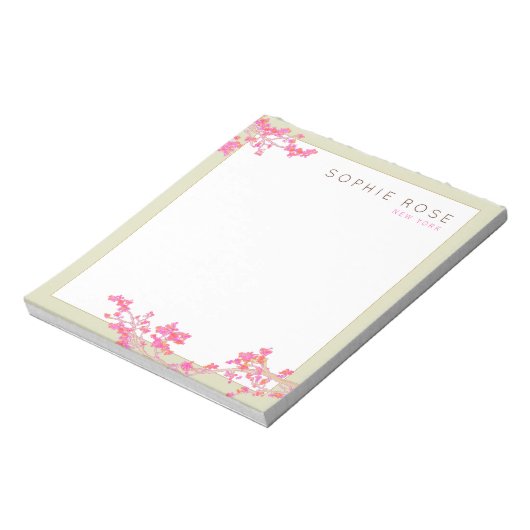 Elegant Pink Floral Personalized Notepad Notizblock (Rotiert)